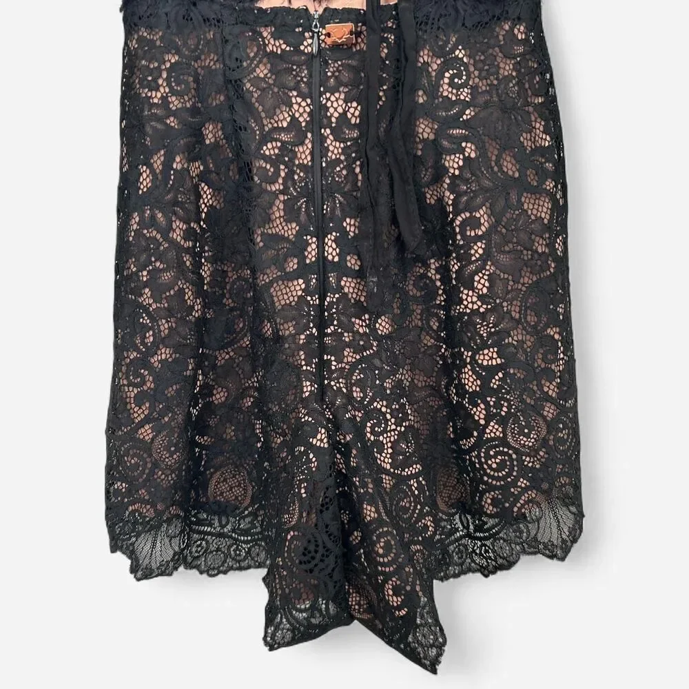 For Love & Lemons Knitz Francoise Fuzzy Lace Romper – Black Open Back Bow S - Picture 6 of 8